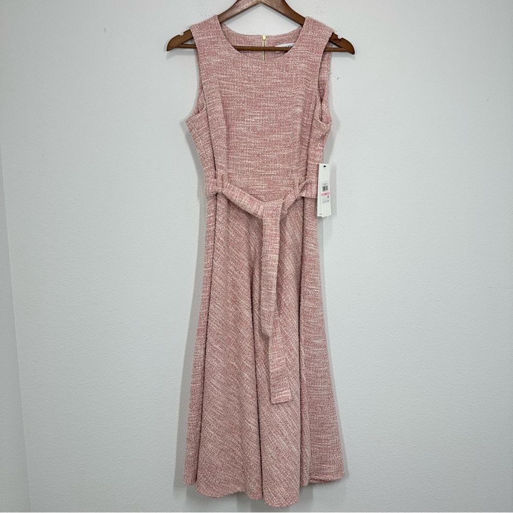 Calvin Klein Women's A-line Midi Tweed Dress with Tie Belt Career Size 10P NWT